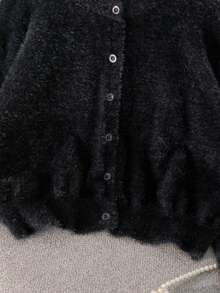 Girls & Teens Elegant Solid Color Cardigan Sweater, Short Style Suitable For Casual, Holiday, Spring, Autumn, Winter