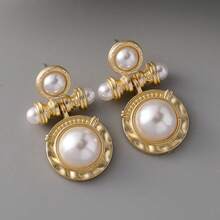 New Vintage Style Hoop Earrings With Pearl & Gemstone, Retro Fashion Earrings For Women, Niche Palace Style