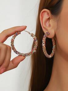 1 Pair Minimalist Circle Design Rhinestone Earrings, & Fashionable