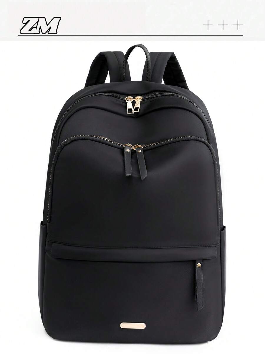 Sac à dos unicolore polyvalent de grande capacité de couleur unie - Noir - Voir 1