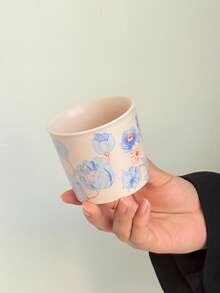 1pc Retro Minimalist Ceramic Coffee Cup & Saucer, Pink Matcha Cup, Coffee Latte Art Wooden Holder, Drinking Cup, Tea Cup, Coffee Cup