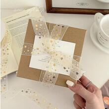 9m/Roll 2.5cm Metallic Gold Star Tulle Ribbon, Christmas Holiday Gift Wrapping Decoration Streamer, Valentine's Day Gift Decor, For Party, Flowers, Cakes, Gift Boxes, Bows, Packaging