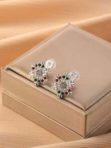 1 对时尚彩色雪花圣诞夹式耳环，高端优雅蚊香夹式耳环，无穿孔，适合女性日常佩戴，圣诞礼物 - 耳夾 - 查看 16