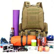 男士大容量55升背包 战术背包 户外徒步登山军用背包 防水露营包 - 彩色 - 查看 12