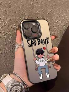 A minimalist design"Sad Boy Phone Case Art"High end elegant, yellow resistant, durable, scratch resistant and drop resistant for  (gifts for school season, Halloween, Easter, National Day, - Negro transparente - Ver 1
