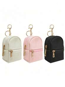 Portachiavi zaino mini per donna, borsetta carina per cosmetici, borsetta piccola in PU per cosmetici, accessori portachiavi, borsa per rossetto, borsa con zip, accessori autunnali