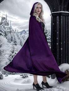 1PC High Density Velvet Witch Hooded Cape, Women's Halloween Queen Party Cosplay RobeCloak,SuitableForHalloween,Christmas,Devil, Vampire, Renaissance Medieval Costume Accessories