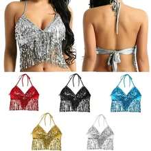 Traje de disfraz con lentejuelas y flecos, traje de danza del vientre con lentejuelas, traje de cantante sin espalda para bares y calles - Multicolor - Ver 2