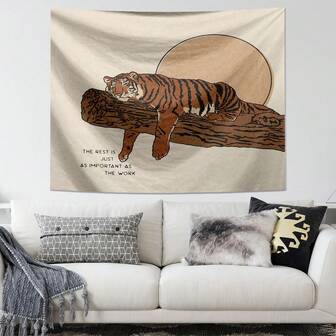 1pc Tiger Print Tapestry, Polyester Hanging Wall Decor For Living Room, Bedroom, Office, Home Decor, Party Decoration, Rectangular Kitchen Wall Hanging Cloth With Drape, Comes With 3 Wall Nails And 2 Clips, Pumpkin Print Tapestry