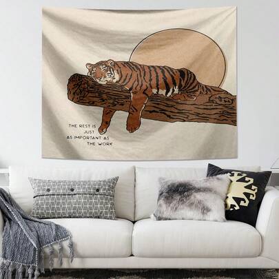 1pc Tiger Print Tapestry, Polyester Hanging Wall Decor For Living Room, Bedroom, Office, Home Decor, Party Decoration, Rectangular Kitchen Wall Hanging Cloth With Drape, Comes With 3 Wall Nails And 2 Clips, Pumpkin Print Tapestry