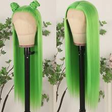 13x4 Free Part Mint Green Long Straight Lace Front Wigs Glueless Long Silky Straight Wigs Pre Plucked HD Lace 180% Density Light Green Wig Soft Free Part Wear And Go Lace Front Wigs For Fashion Women Party & Daily Wear 26 Inch - 綠色 - 查看 6
