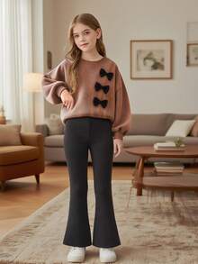 Bộ áo nỉ và quần ống loe trang trí nơ cho bé gái tuổi teen - Cà phê nâu - Xem 8