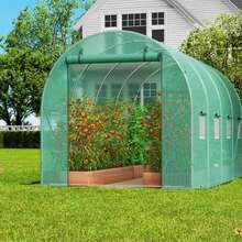Walk-In Tunnel Greenhouse, 14.6x6.4x6.3 Ft Hoop House Greenhouse Tunnel, Plant Hot House With Galvanized Steel Frame, Green PE Cover, Roll-Up Zipper Door And 8 Windows For Outdoor - 綠色 - 查看 9