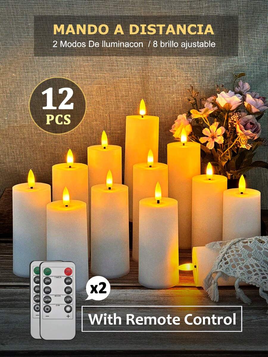 4/12pcs Flameless Candles With Remote/Timer, LED Electronic Candles, Outdoor Flickering Flameless Candles, Battery Powered, Home Decor, Tabletop Decor, Holiday Decor, Wishing Candles, Suitable For Christmas, Valentine's Day, Halloween, Home, Wedding, Gift, Birthday Decor, Party - 白色 - 查看 1