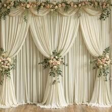 4 Panels Ivory Backdrop Curtains Wedding Party Wrinkle Backdrops Curtain Drapes Fabric Decorations Photo Back Drop Cloth Shower Photography Stage Reception 20ftx 12ftH - 5'(寬)x 12'(高),4 塊面板 + 米色 - 查看 9