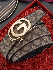 1 Stück 2025 Neuer Herren Gürtel, G Buchstabe Legierung Automatikschließe Gürtel mit G Aufdruck, Premium Leder, eleganter Business oder Freizeitgürtel, geeignet für Hosen, Jeans und Anzüge, verstellbare Größe