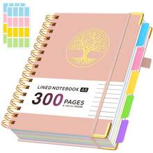 A5 Hardcover Spiral Notebook Journal, 5 Subject Notebook College Ruled, With Removable Dividers Tabs, 2 Stickers, 300 Pages Lined Notebooks For Work & School Note Taking, Inner Pocket, 6.1" X 8.4" - Hồng - Xem 9