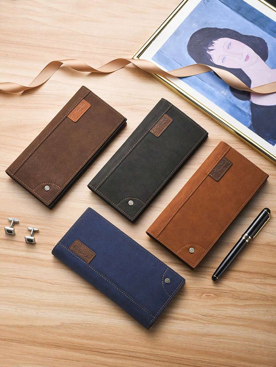 Men's Wallet, Fashion Long Bifold Wallet, Multi-Card Slots, Slim Soft Leather Vertical Wallet, Large Capacity, For Young Men