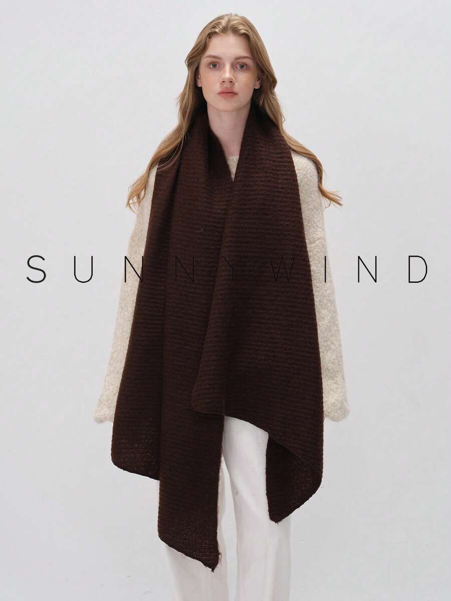 1pc Women Solid Color Soft Knit Scarf, For Daily Use For Dress - Coffee Brown - View 1