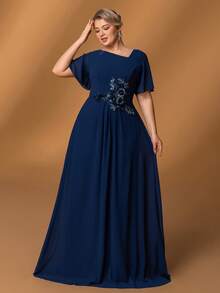 Faeriesty Mosy ​Elegant Plus-Size Mother Of The Bride Dress With Flattering Heart-Shaped Neckline, Feminine Ruffled Short Sleeves, And Graceful A-Line Skirt - Perfect For Weddings, Formal Evening Dinners, Upscale Banquets, Grand Receptions, Ceremonial Galas​