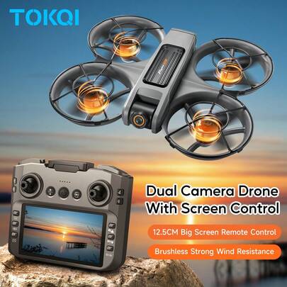 TOKQI Dual Camera Drone Quadcopter,720P HD Light Flow Fixed Height Hover,Remote Control Drone For Beginners,Indoor/Outdoor Toy For Adults & Youngsters,USB Charging,One Click Or Landing,Perfect Birthday Or Holiday Gift