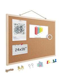 1 件木框软木板，尺寸为 15.75 英寸 x 11.8 英寸，是张贴便条和照片的必备公告板，配有钉子，适用于办公室、家庭和学校墙面安装（包含钉子、吊环螺丝、绳子和螺丝），适合学生、上班族、教师和房主使用，可用作软木板或愿景板。 - 棕色 - 查看 8