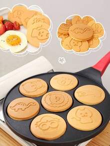 1 Stück 7-Loch Tier-förmige Ei-Knödel Pfanne, antihaftbeschichteter flacher Boden Cartoon Frühstücks-Eierpfanne mit 1 Stück Form, Familien-Essens-Zubehör, Party-Zubehör