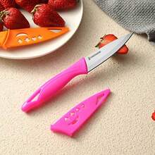 Paring Knife 8PCS Paring Knife Set With Cover Small Kitchen Vegetable Fruit Knives 3.5 Inch Ultra Sharp PP Handle - 彩虹粉紅橙色綠色黃色 - 查看 5