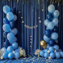 10ftx 10ft Wrinkle Navy Blue Backdrop Curtains Panels, 2 Panels 5x10ft Silky Polyester Photo Backdrop Drapes Birthday Wedding Party Graduation Photography Background - 10英尺x10英尺+海軍藍 - 查看 5