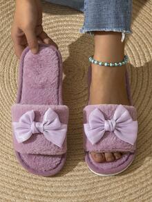 Women's Bowknot Open Toe Slippers, Comfortable Indoor House Shoes, Lightweight, Non-Slip, Cute Style, Suitable For Spring, Autumn And All Seasons - Purple - View 5
