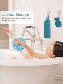 3 قطع مجموعة فرشاة تقشير الجسم - تشمل فرشاة ظهر، قفاز استحمام وإسفنجة استحمام