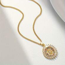 1pc Boho Vacation Style 18K Golden Plated Stainless Steel Necklace With Rhinestone Embellished Virgin Mary Pendant, Unisex Fashion Jewelry For Daily Wear, Parties, Mardi Gras, Christmas, Halloween - 金色 - 查看 7
