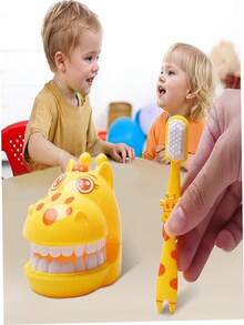 Early Learning Toothbrushing Toy, Kids Teeth Model Pretend Play Toy, Cute Giraffe Cartoon Toothbrushing Toy Model, Simulation Toothbrushing Set, Early Development & Activity Toy, Kids Role Play Toy, Gift For Boys & Girls - Yellow - View 9