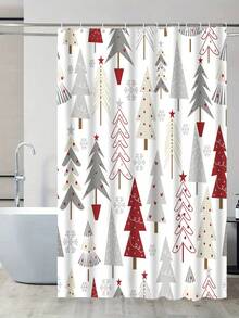 1/3/4 Pcs Christmas Tree Shower Curtain Set, Bathroom Decor Set Includes Waterproof Shower Curtain, Non-Slip Bath Mat, Toilet Seat Cover, Bath Rug And 12 Plastic Hooks, Bathroom Accessories, Home/Bar/Live Streaming Decor