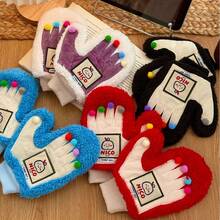 1 Pair Cute Dopamine Fully Covered Gloves, Warm Thermal Lined Thick Winter Gloves For Women, Students, Cycling, Cold Weather Protection