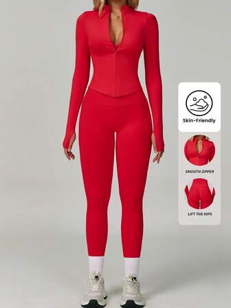 Yefecy Street-Ready Workout Set For Women,Corset Style Zip Jacket And Booty Lifting Pants, Gym To Street Fashion