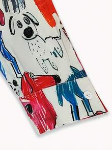 女士休闲卡通小狗印花长袖衬衫 春季款 - 黃色 - 查看 7