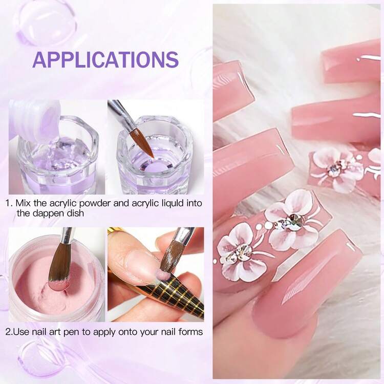 5件套亚克力美甲套装，含40毫升亚克力液、美甲刷和玻璃杯 - 适合初学者的完整亚克力美甲套装 - 彩色 - 查看 5