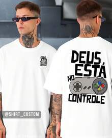 Camiseta Religiosa Divertida Deus Está No Controle Cristã Jesus Gospel Streetwear Igreja - Branco - Visão 1