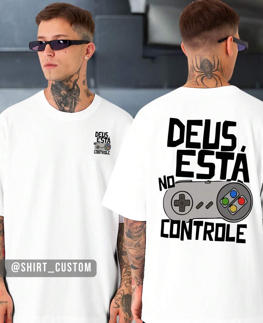 Camiseta Religiosa Divertida Deus Está No Controle Cristã Jesus Gospel Streetwear Igreja - Branco - Visão 1