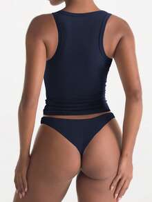 XLLAIS 女士纯色V领弹力基础款健身背心 - 灰藍色 - 查看 2