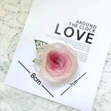 10pcs Pink Sheer Rose Flower Embroidered Patches With Leaves, Handmade 3D Floral Decor, Suitable For Hair Clips And Craft Decoration - Multicolor - View 5