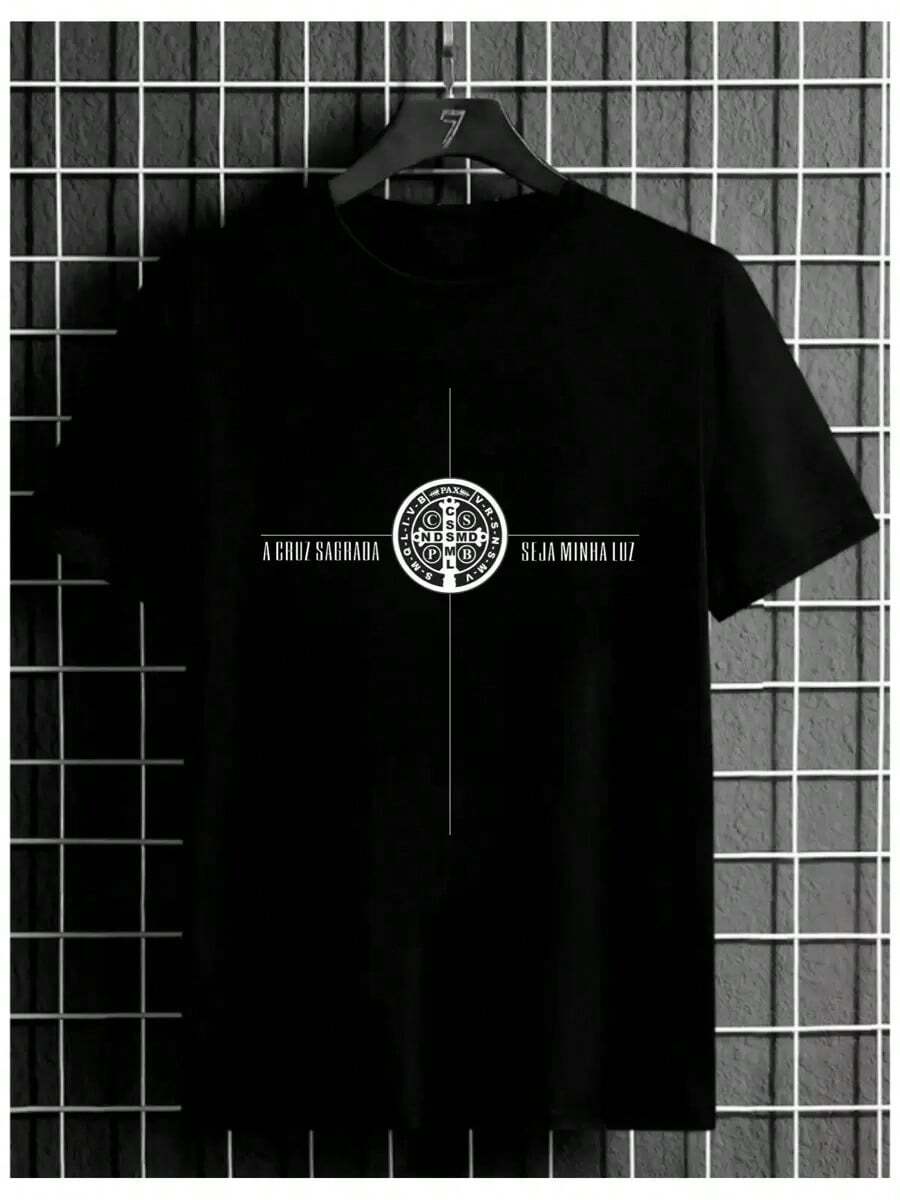 Camiseta UNISSEX Católica A Cruz Sagrada Seja Minha Luz 100% Algodão - PREMIUM - Preto - Visão 1
