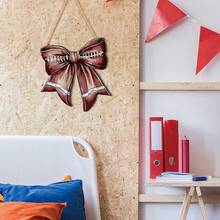 1 Pc, Pumpkin Bow Wooden Hanging Sign, Thanksgiving Bow Wall Hanging, Football Bow Wall Hanging Art, Bow Welcome Door Sign, Indoor And Outdoor Porch Decoration In University Dormitory Apartments, Christmas Decoration, 2D Home Decor Christmas Decorations Room Decor