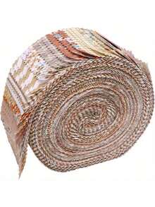 42pcs Jelly Roll Fabric, 2.52"X19.7" - 14 Unique Floral & Geometric Patterns, Pre-Sewn Edges, Light Brown & Neutral Tones, Suitable For Quilting, Scrapbooking, Holiday Gifts, Vintage Prints, High-Quality Textile Material - Coffee - View 10