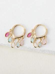 1 Pair Fashionable High-End Luxury Sparkling Elegant Sweet Versatile High-Quality Gold, Silver, Pink, Colorful, Peach, White Water Drop, Heart, Flower, Round Zirconia Hoop Earrings, Suitable For Women's Daily Wear, Weddings, Galas, Parties, Dance Floors, Gifts For Friends VV34 - Protein Multicolor - View 8
