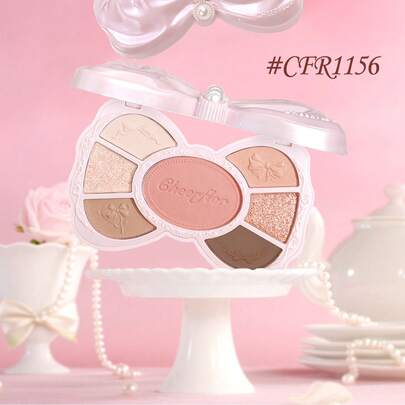 CHEERFLOR Bảng phấn mắt GIRLS BOWKNOT, Phấn mắt dạng lì nhũ lì, Phấn mắt nhũ lì sáng lâu trôi, mịn, có gương, Phấn bắt sáng, Phấn má hồng dạng bột, tất cả trong một bảng phấn trang điểm