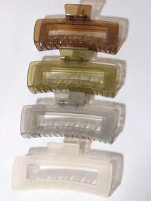 4pcs Glossy Solid Color & Leopard Print Extra Large Square Hair Claw Clips, Creaseless Ponytail Holder, High-End Hollow Shark Design, Suitable For Outdoor, Party, Holiday, Birthday, Ideal Gift Winter Hair Accessories Elegant Hair Clutch