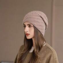 Women Slouchy Hat, Elastic Knitted Hat Pearls Soft Beanie Warm Cap For Casual Daily - Khaki - View 3