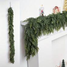 6 pies Guirnalda de cedro de tacto real para Navidad, guirnalda de agujas de pino artificial realista de color verde para decoración navideña interior y exterior de chimenea, mesa, ventana, escaleras, repisa, fiestas de Navidad, decoración del hogar